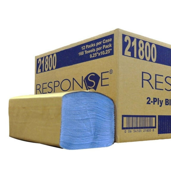 Response Heavy-Weight 2 Ply Streak Free Blue Windshield Towels ? Single Fold Packs, Blue, 2-Ply Bulk Multi-Purpose Paper Towel, Over 2000 Towels per case, (12 Pack Case)