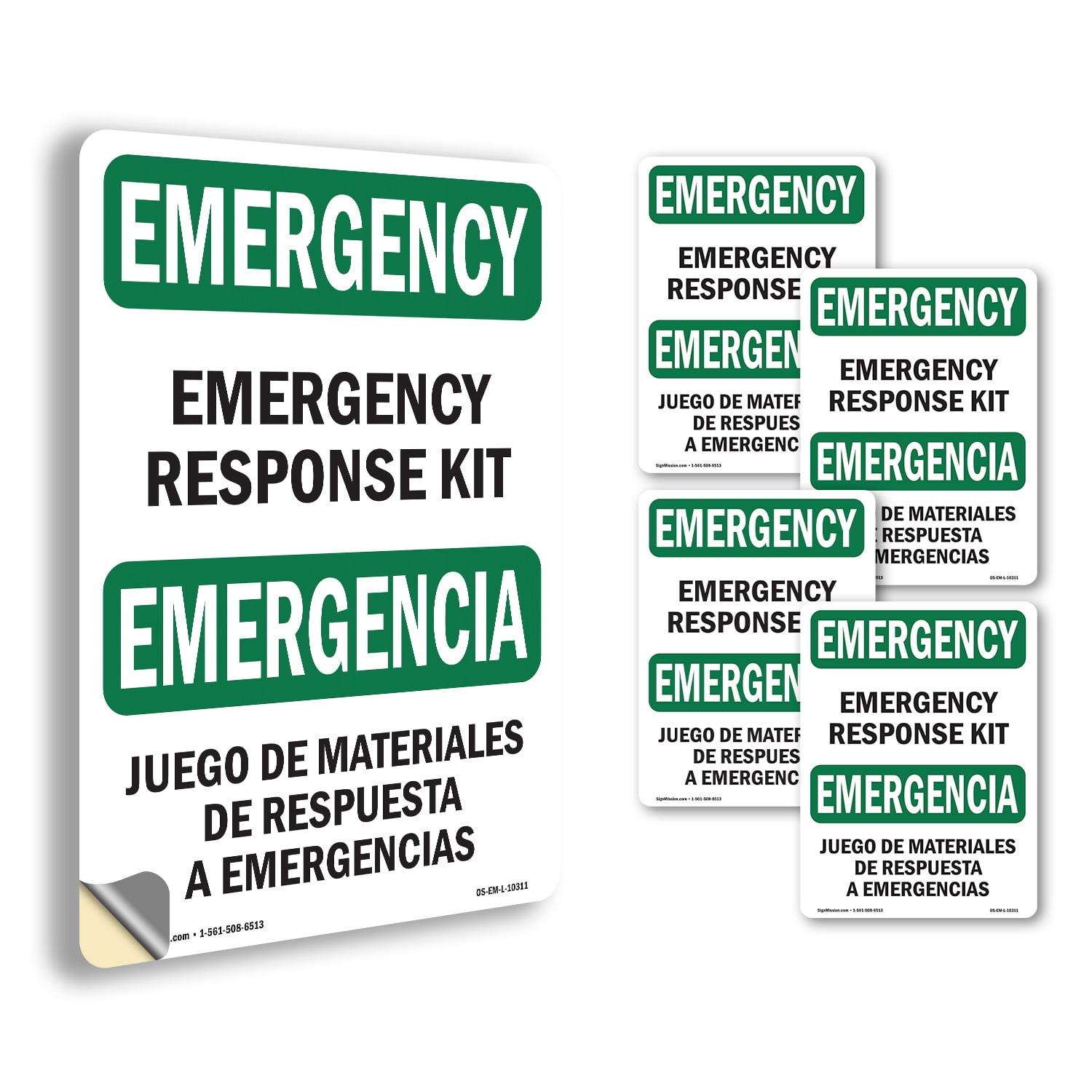 Response Kit Bilingual OSHA Emergency Vinyl Decal Label 18 Inch x 12 ...