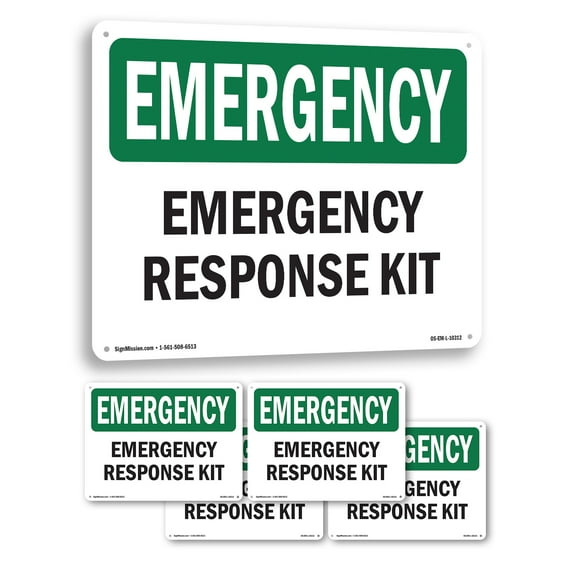 Response Kit OSHA Emergency Rigid Plastic Sign 18 Inch x 12 Inch - 5 Pack