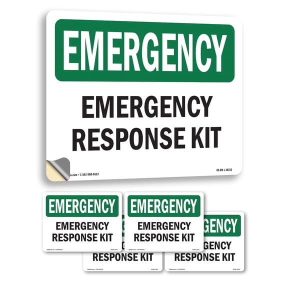 Response Kit OSHA Emergency Vinyl Decal Label 24 Inch x 18 Inch - 5 Pack