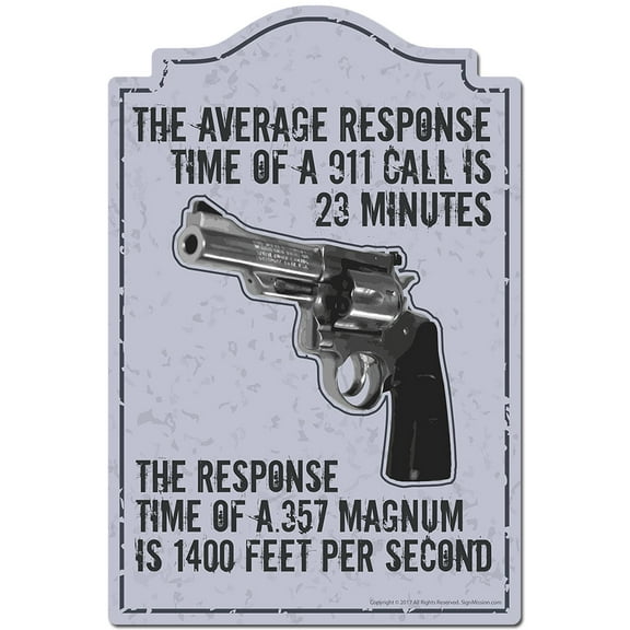 Response Time Of 357 Magnum Is 1400 Feet Per Second Novelty Sign | Indoor/Outdoor | Funny Home Decor for Garages, Living Rooms, Bedroom, Offices | SignMission personalized gift