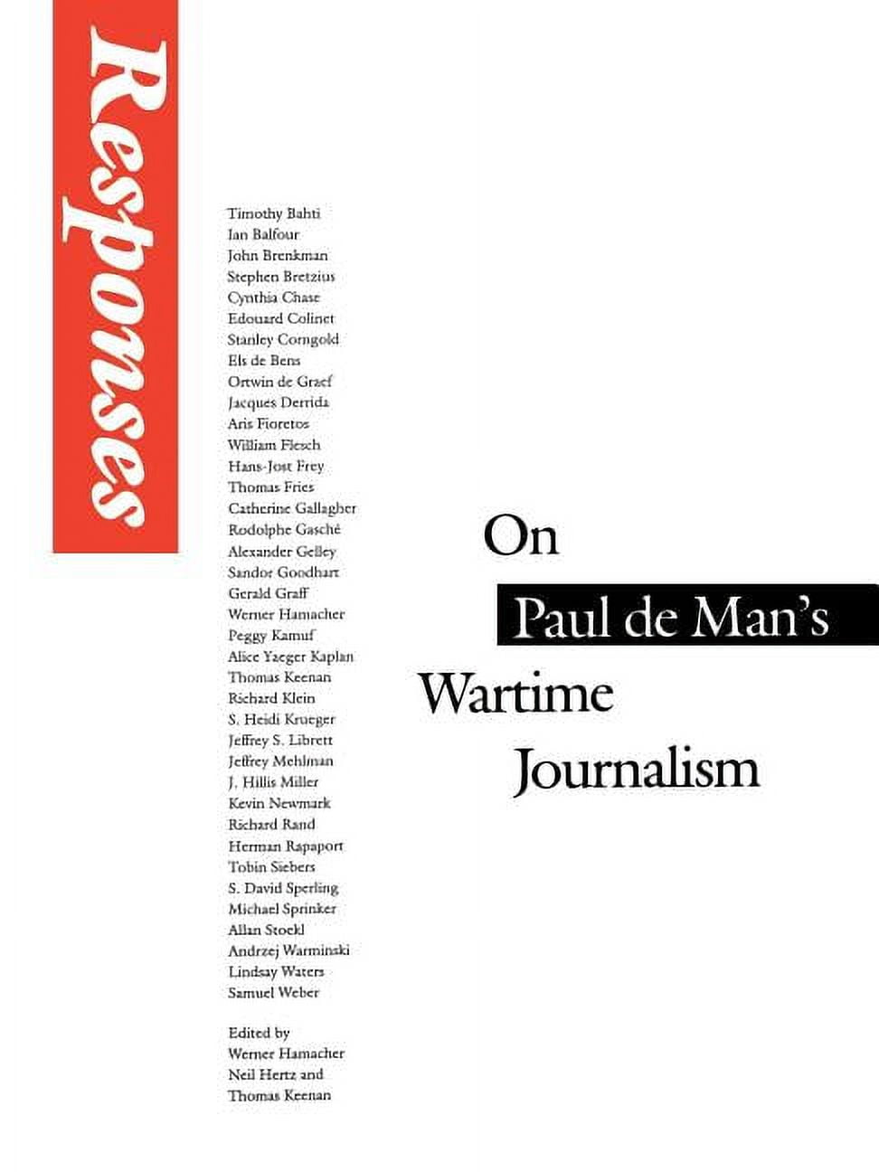 Responses: On Paul de Man's Wartime Journalism, (Paperback)