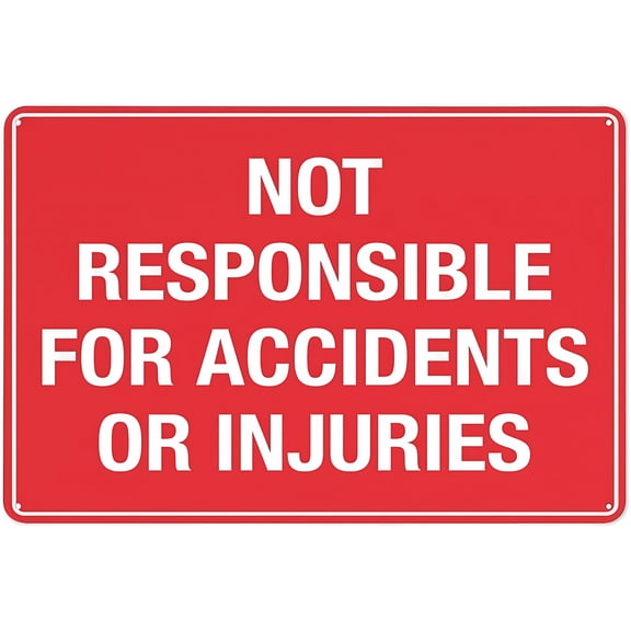 Not Responsible For Accidents Or Injuries Sign - 8"x12" Reflective Aluminum Metal Warning Signage With Symbol For Indoor Outdoor Use, Public Space, Liability Alert