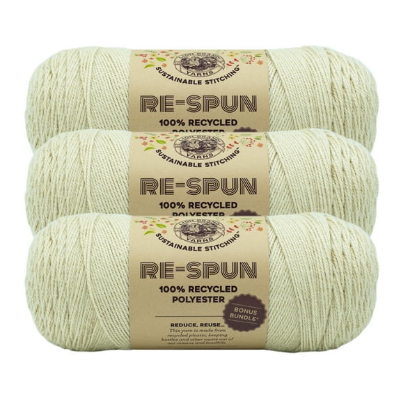 Lion Brand Yarn Re-Spun Bonus Bundle Parchment Medium Recycled Polyester Yarn 3 Pack