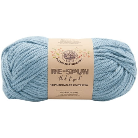 Lion Brand Yarn Re-Spun Thick & Quick Super Bulky #6 Recycled Polyester Faded Denim Yarn, 223 yards