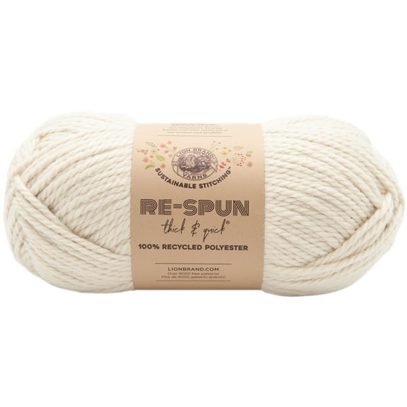 Lion Brand Yarn Re-Spun Thick & Quick Super Bulky #6 Recycled Polyester Whipped Cream Yarn, 223 yards