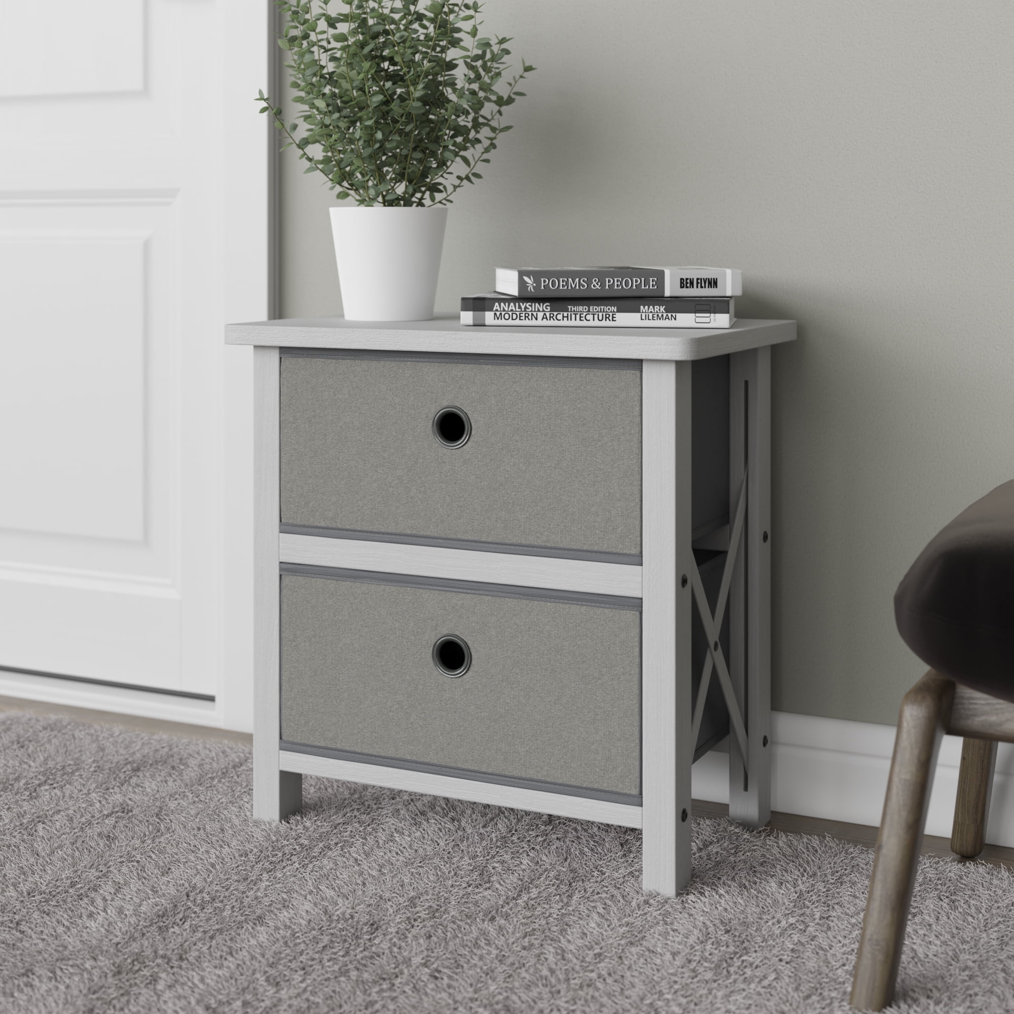 Rest Haven 2 Drawer Cube Storage Organizer, White and Gray