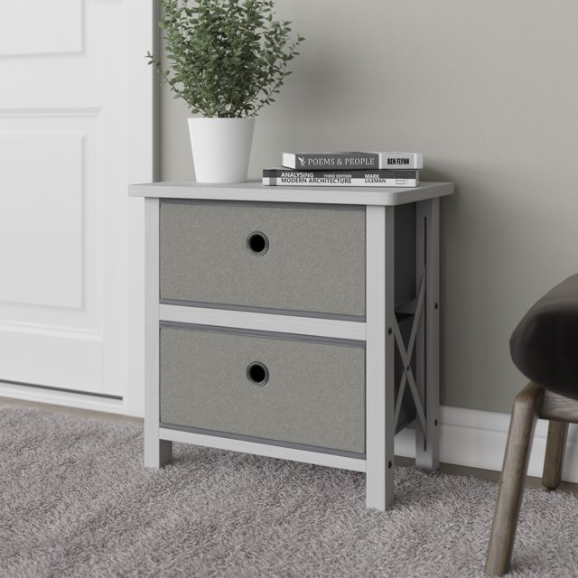 Rest Haven 2 Drawer Cube Storage Organizer, White and Gray