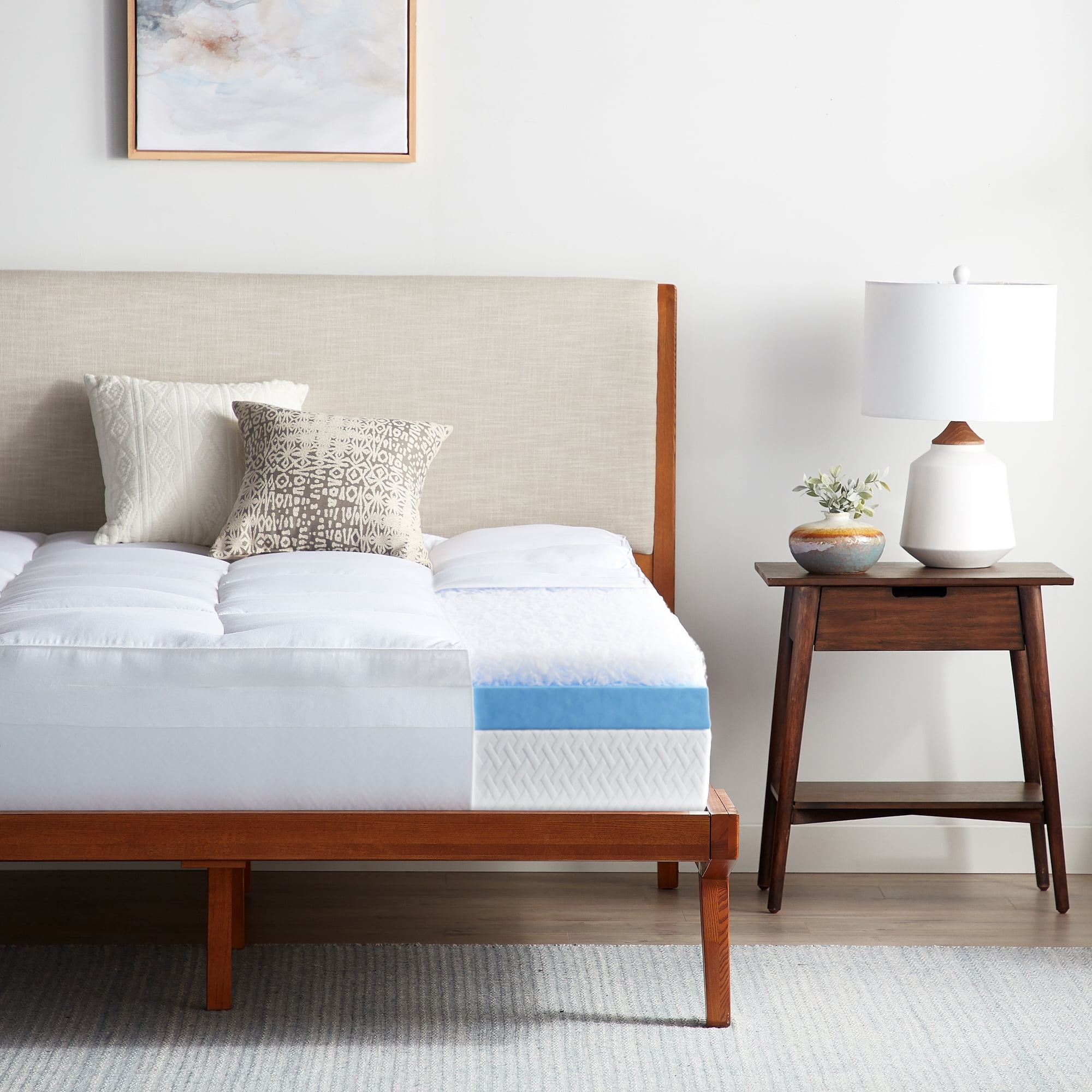 Rest Haven 2-in-1 Dual 4" Down Alternative Plush and Gel Memory Foam Mattress Topper, Twin-XL