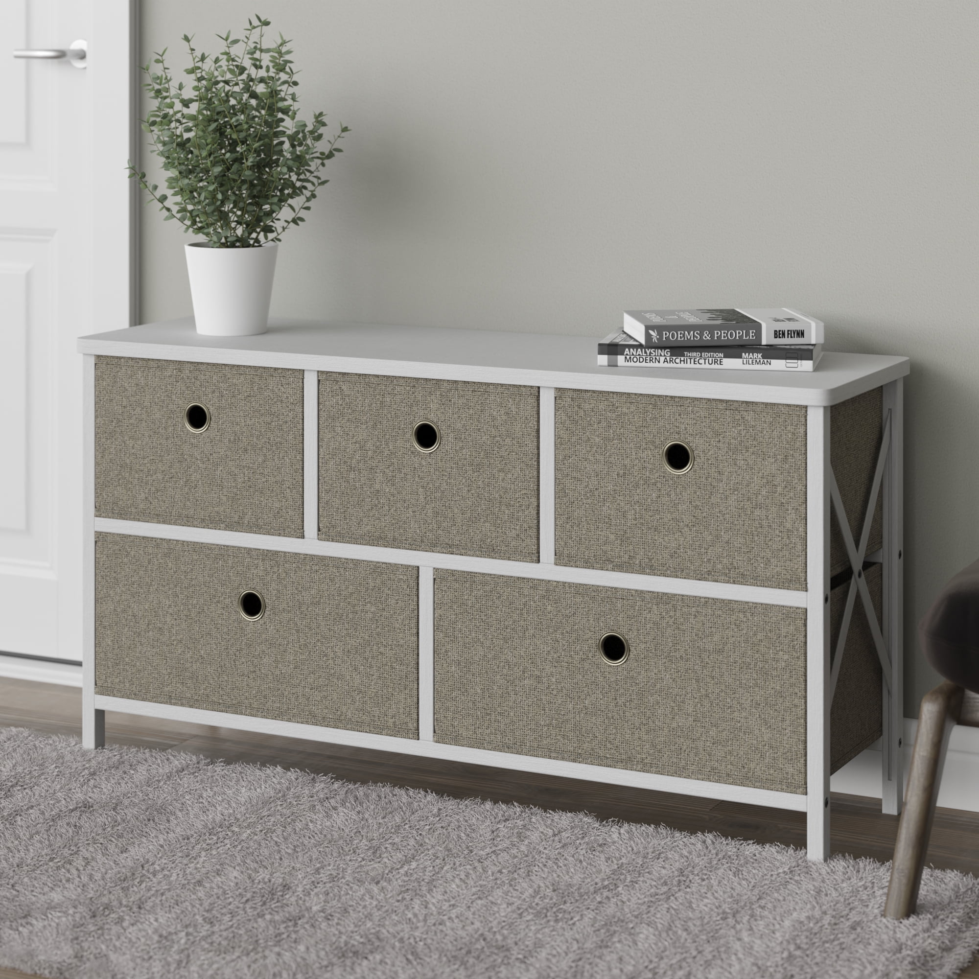 Rest Haven 5 Drawer Cube Storage Organizer, White and Oat