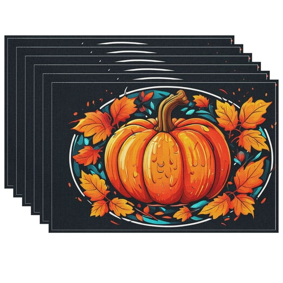 Fall-featured Placemat for Kitchen Restaurant Dining Table Set Of 6 17.7" X 13" Non-Slip Bright Colors Circle Sticker Mats Fade-Resistant Heat-Resistant Placemat