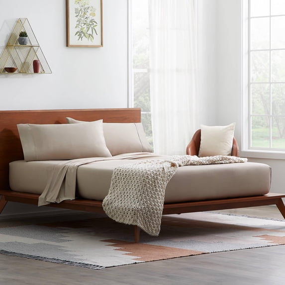 Rest Haven 600 Thread Count Crisp and Comfortable Cotton Sheet Set - Split King, Beige