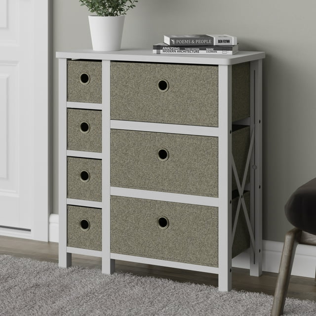 Rest Haven 7 Drawer Cube Storage Organizer, White and Oat