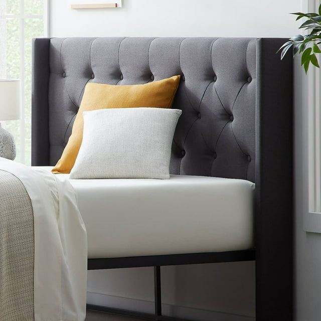 Rest Haven Button Tufted Upholstered Headboard, Queen, Charcoal