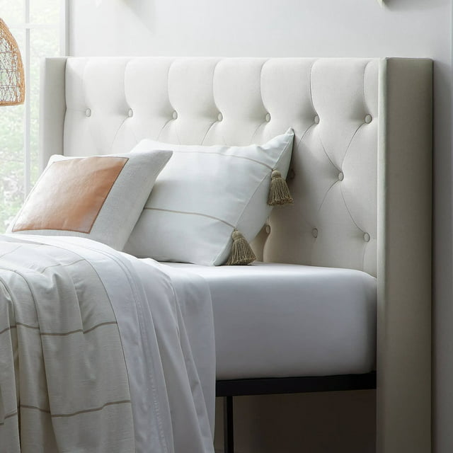 Rest Haven Button Tufted Upholstered Headboard, Queen, Cream