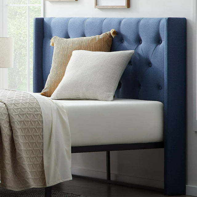 Rest Haven Button Tufted Upholstered Headboard, Queen, Navy