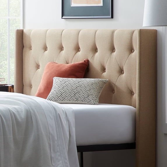 Rest Haven Button Tufted Upholstered Headboard, Twin, Beige