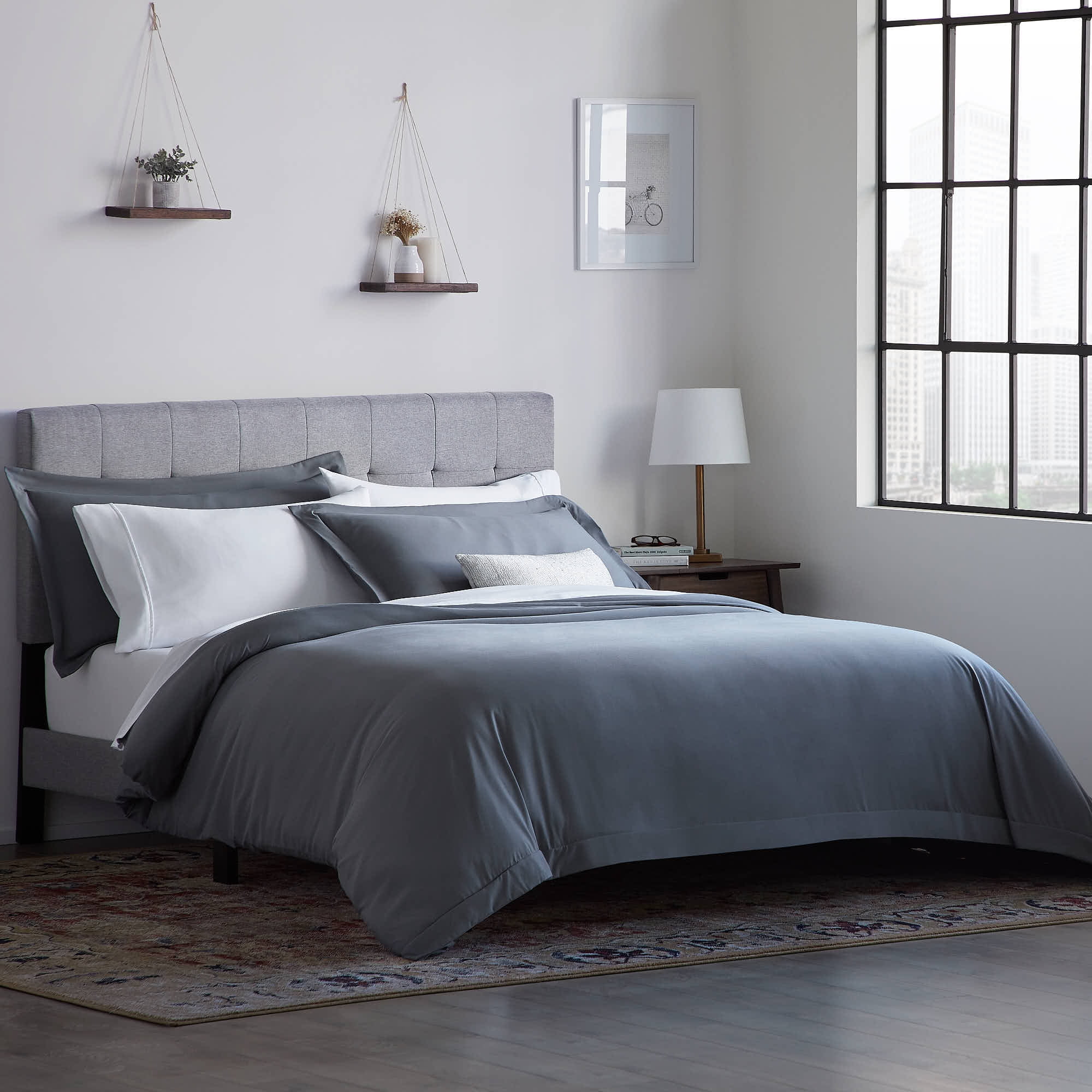 Rest Haven Down Alternative Comforter and Duvet Set, Oversized King, Charcoal