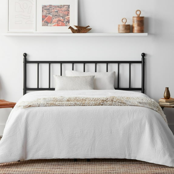 Rest Haven Durham Steel Vertical Bar Metal Headboard, Black, Twin