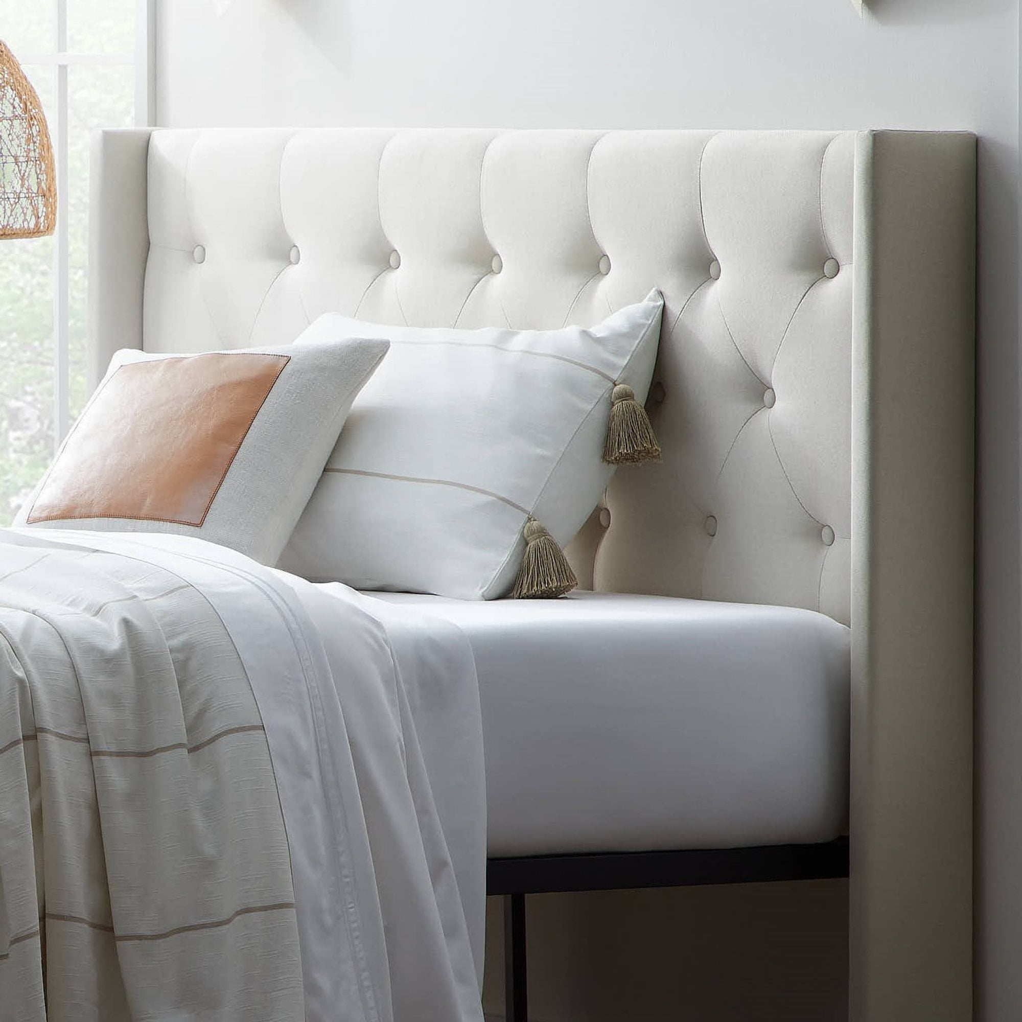 Rest Haven Elizabeth Wingback Upholstered Headboard with Button Tufting King Cal King Cream