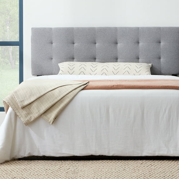 Rest Haven Eugene Square Tufted Upholstered Headboard, Full, Gray