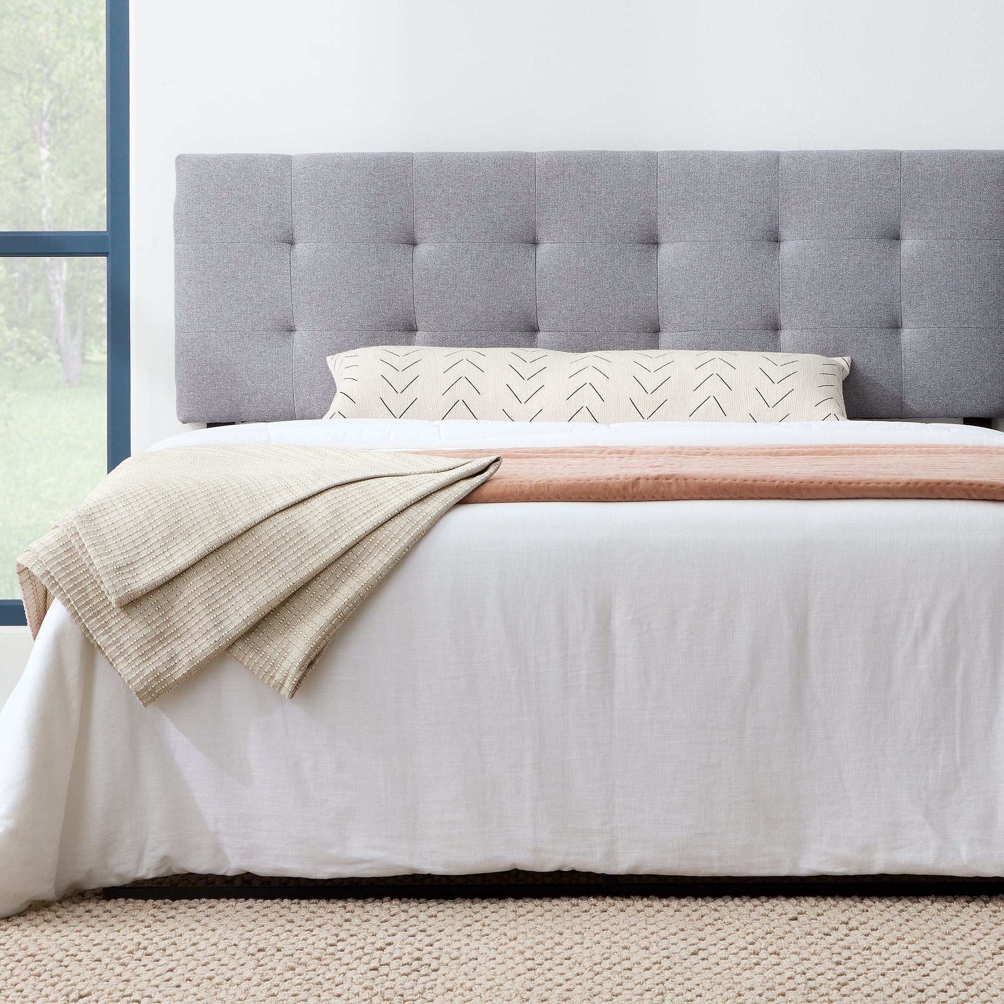 Gray padded headboard sale queen