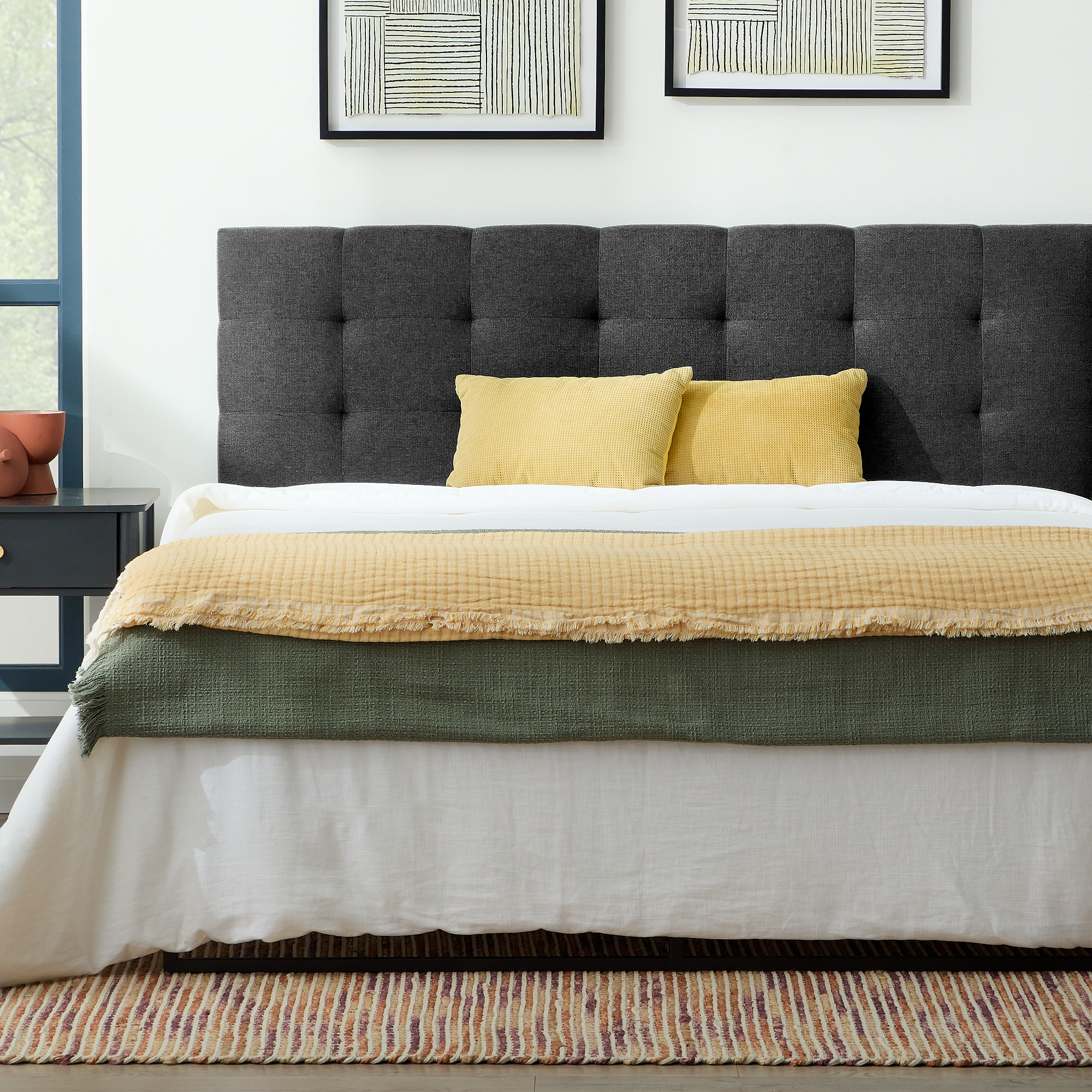 Rest Haven Eugene Square Tufted Upholstered Headboard, Twin/Twin XL, Charcoal - image 1 of 10
