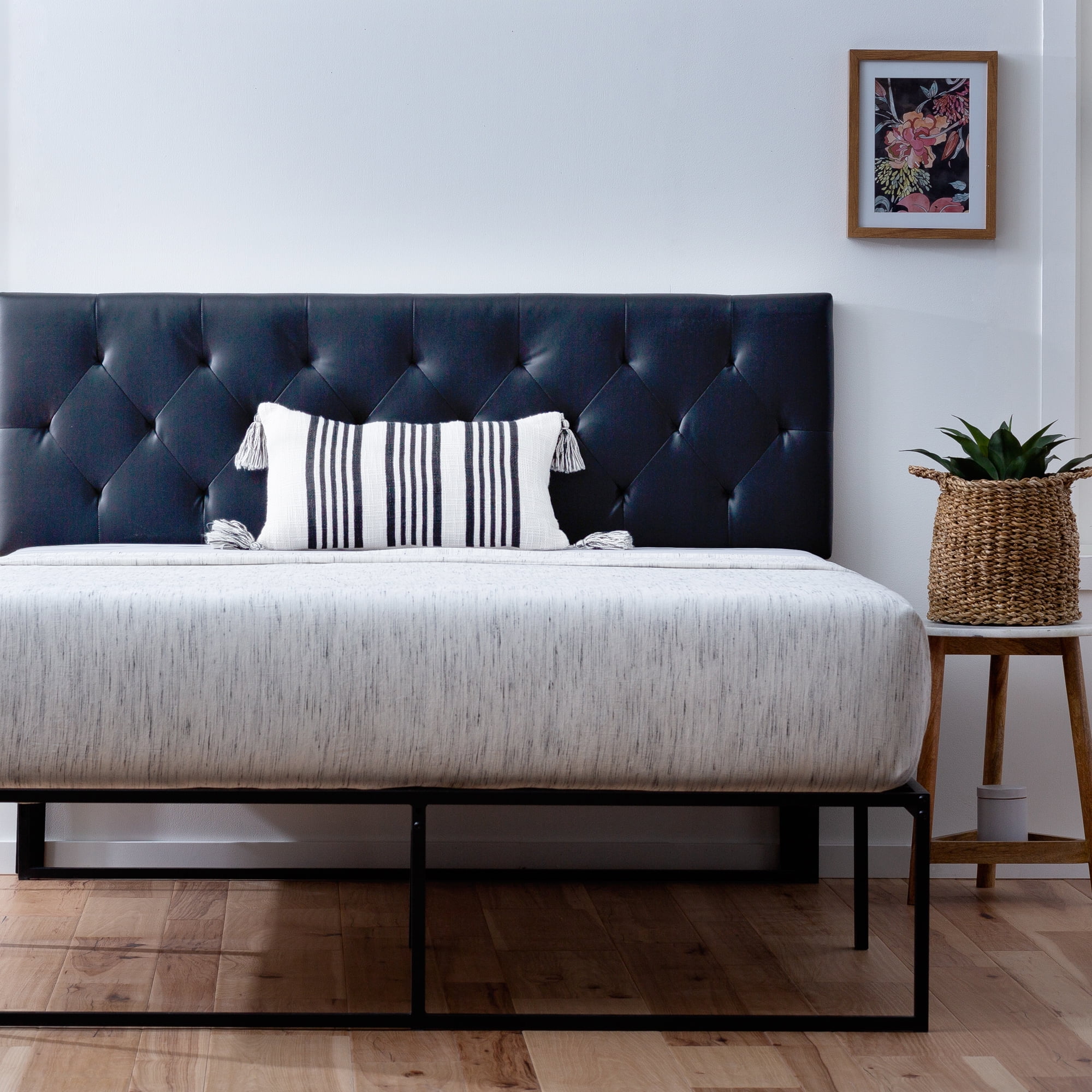 Rest Haven Harrington Faux Leather Upholstered Headboard, Full, Black