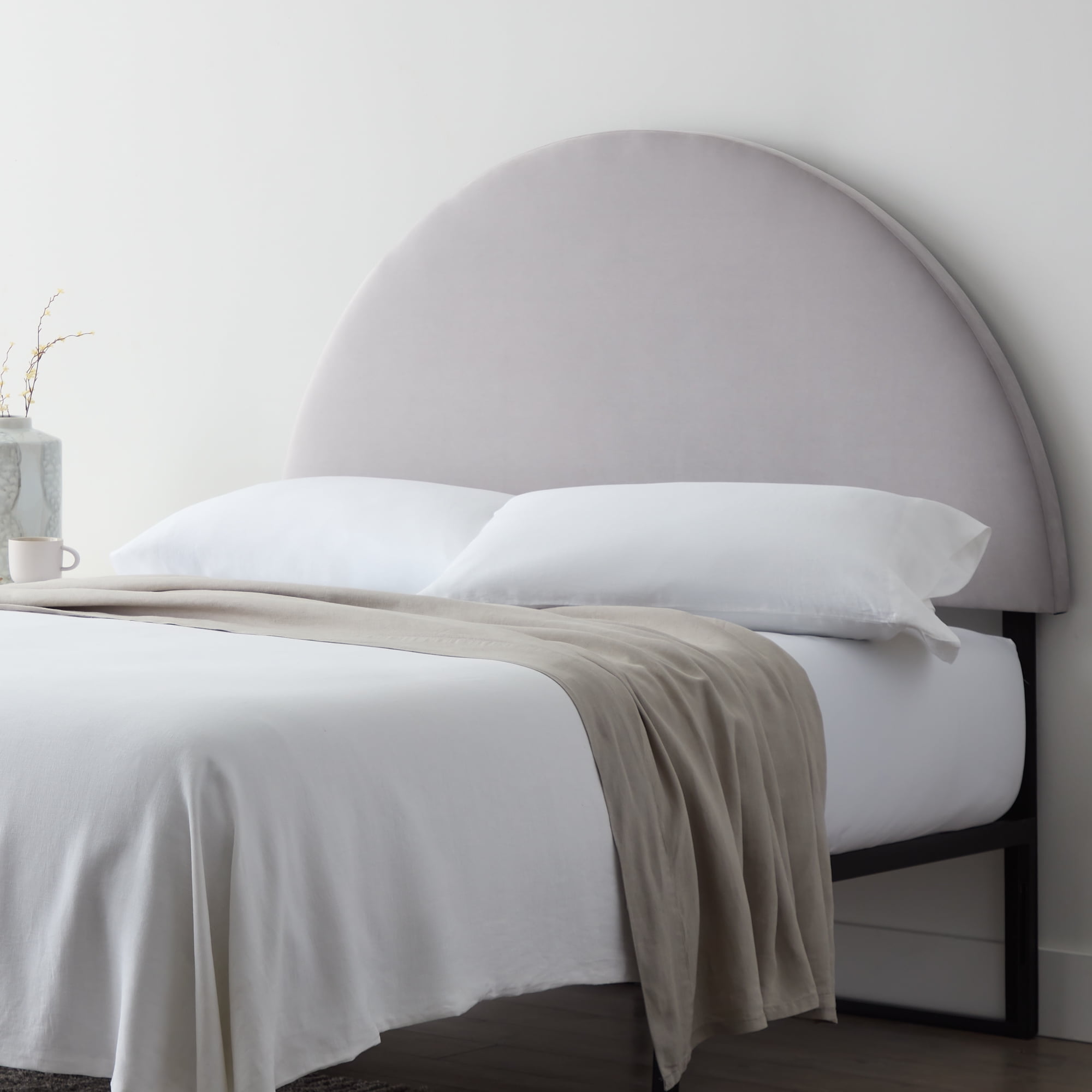 Rest Haven Manchester Half-Moon Modern Upholstered Headboard, King, Velvet Gray