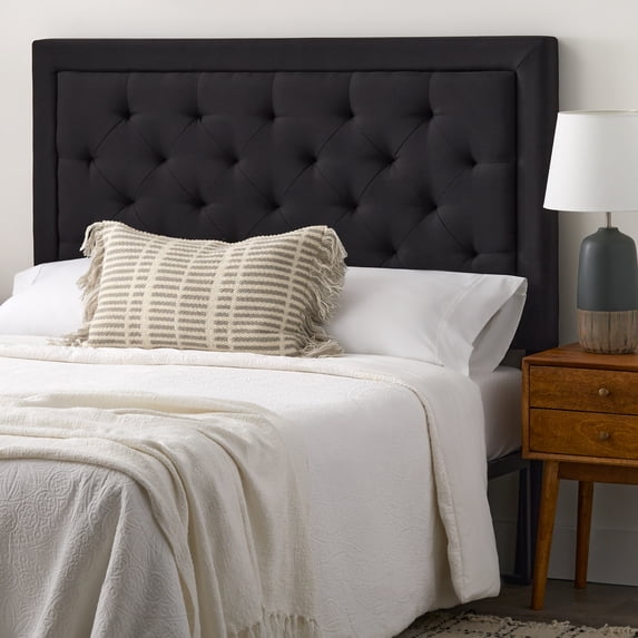 Rest Haven Medford Rectangle Upholstered Headboard with Diamond Tufting, Full, Black
