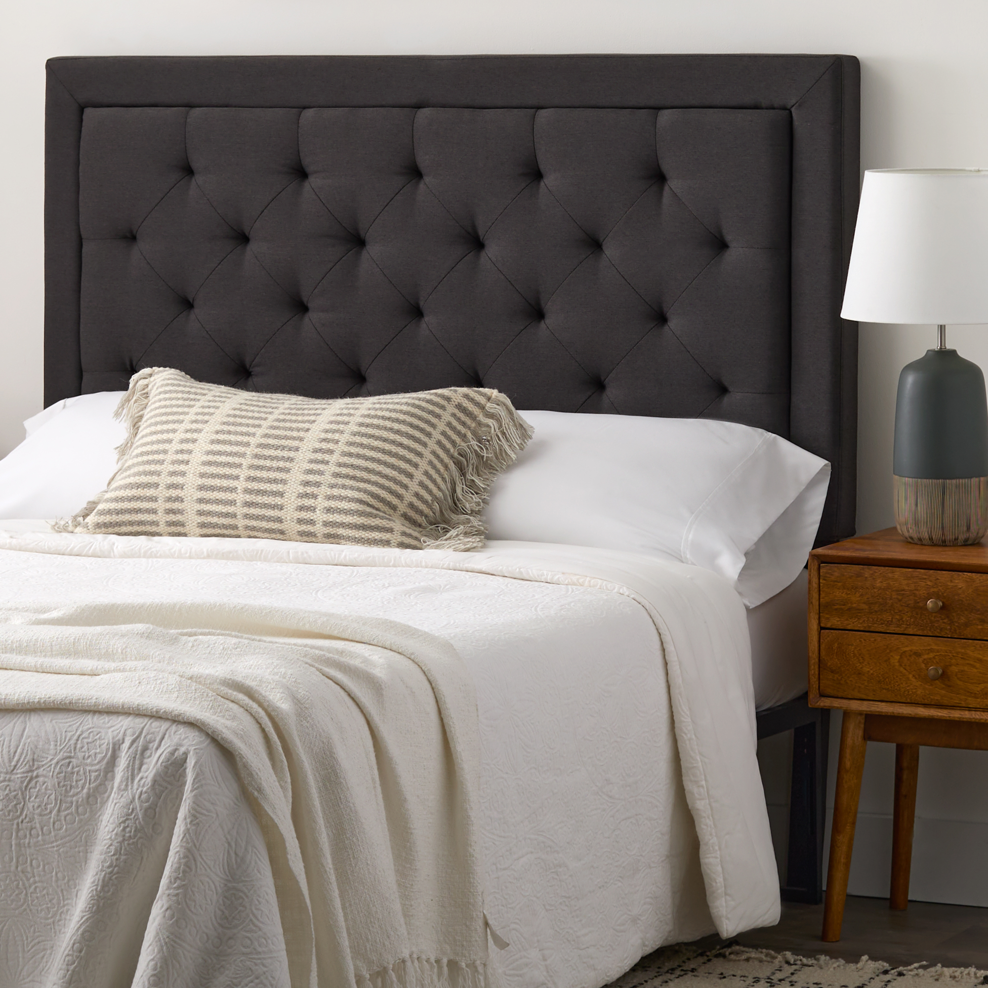 Rest Haven Medford Rectangle Upholstered Headboard with Diamond Tufting, Queen, Charcoal - image 1 of 11