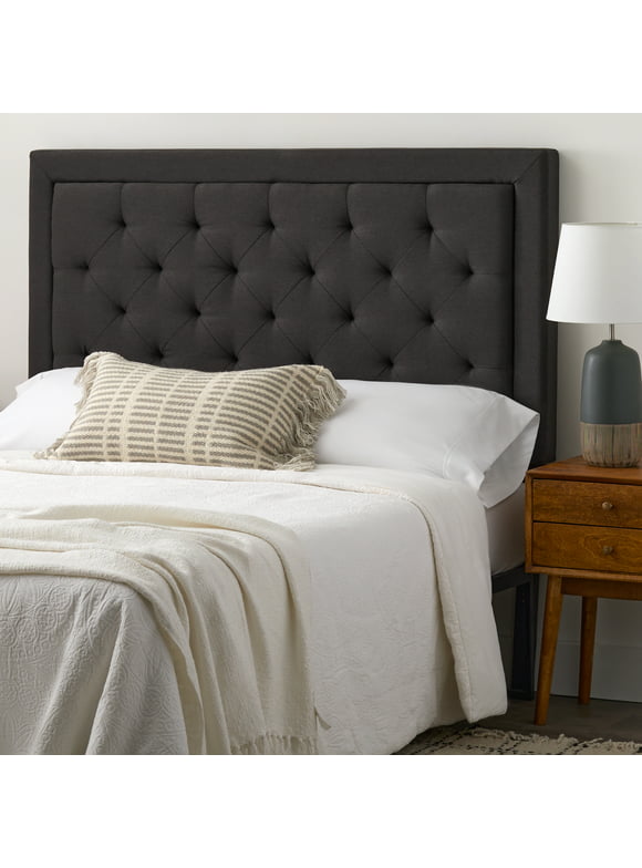 Rest Haven Medford Rectangle Upholstered Headboard with Diamond Tufting, Queen, Charcoal