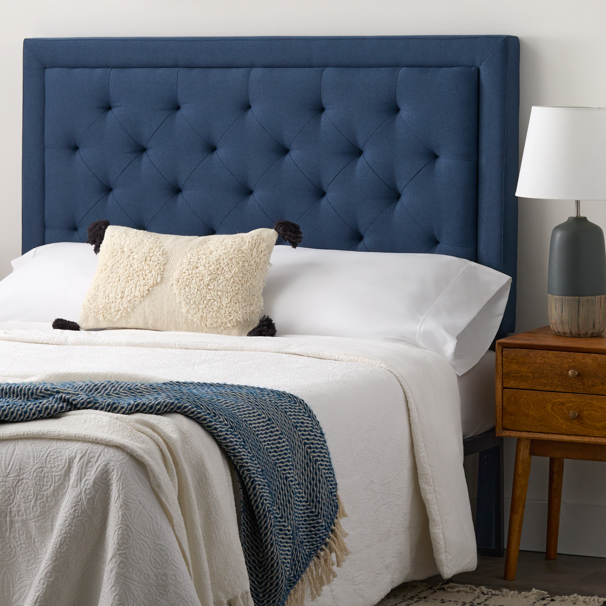 Rest Haven Medford Rectangle Upholstered Headboard with Diamond Tufting, Queen, Navy - image 1 of 11