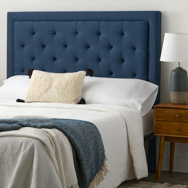 Rest Haven Medford Rectangle Upholstered Headboard with Diamond Tufting, Queen, Navy