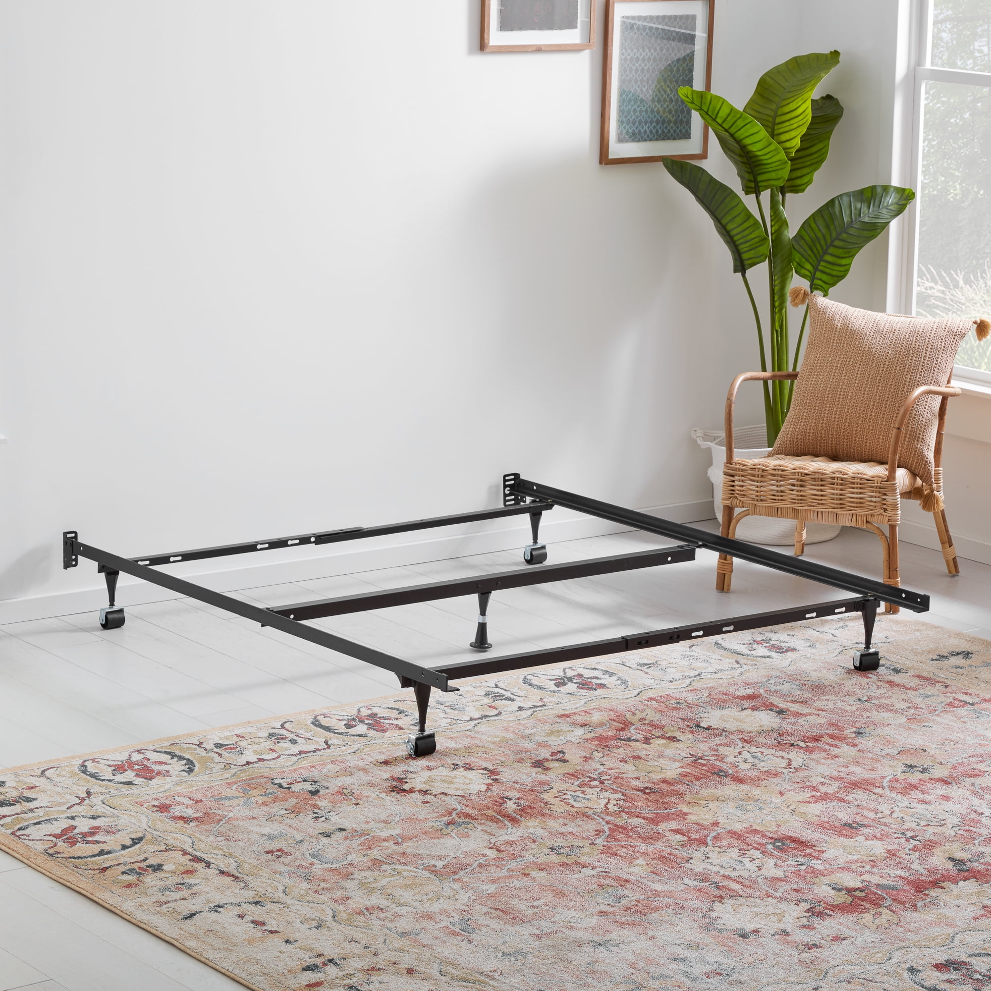 Rest Haven Metal Adjustable Bed Frame with Wheels, Box Spring Required, Queen/Full/Twin