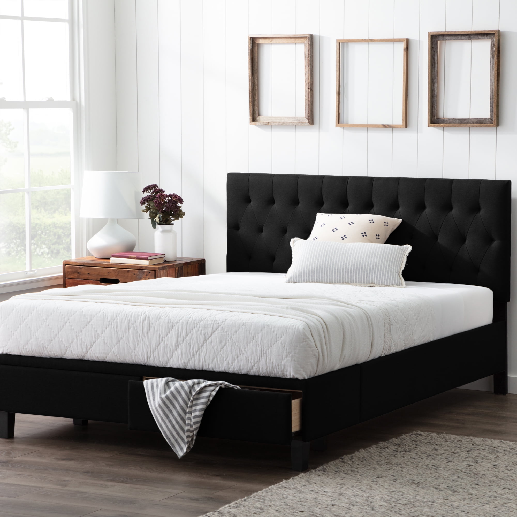 Black upholstered full size cheap bed