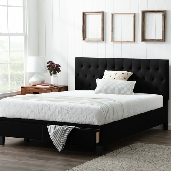 Rest Haven Nampa Upholstered Bed with Drawers, Full, Black