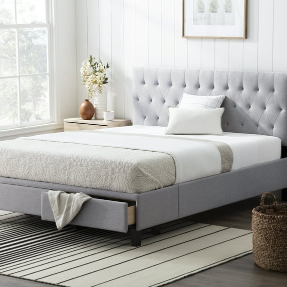 Rest Haven Nampa Upholstered Bed with Drawers, King, Stone
