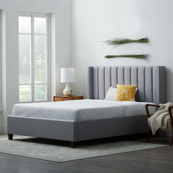 Rest Haven Odessa Tufted Upholstered Wingback Platform Bed, Cal King, Gray