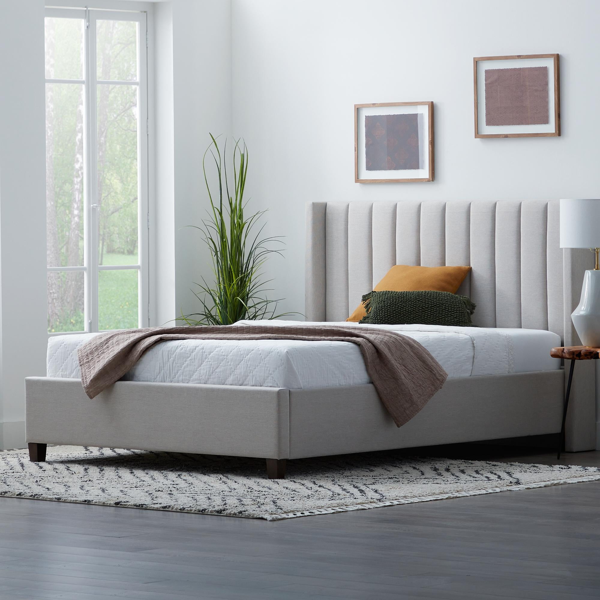Rest Haven Odessa Tufted Uphosltered Wingback Platform Bed, Queen, Oat