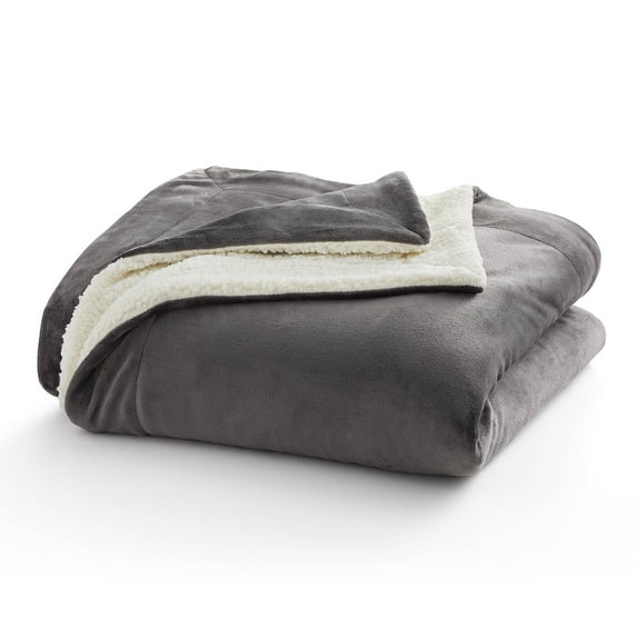 Rest Haven Polyester Fleece and Sherpa Blanket - Throw (108" x 90"), Gray