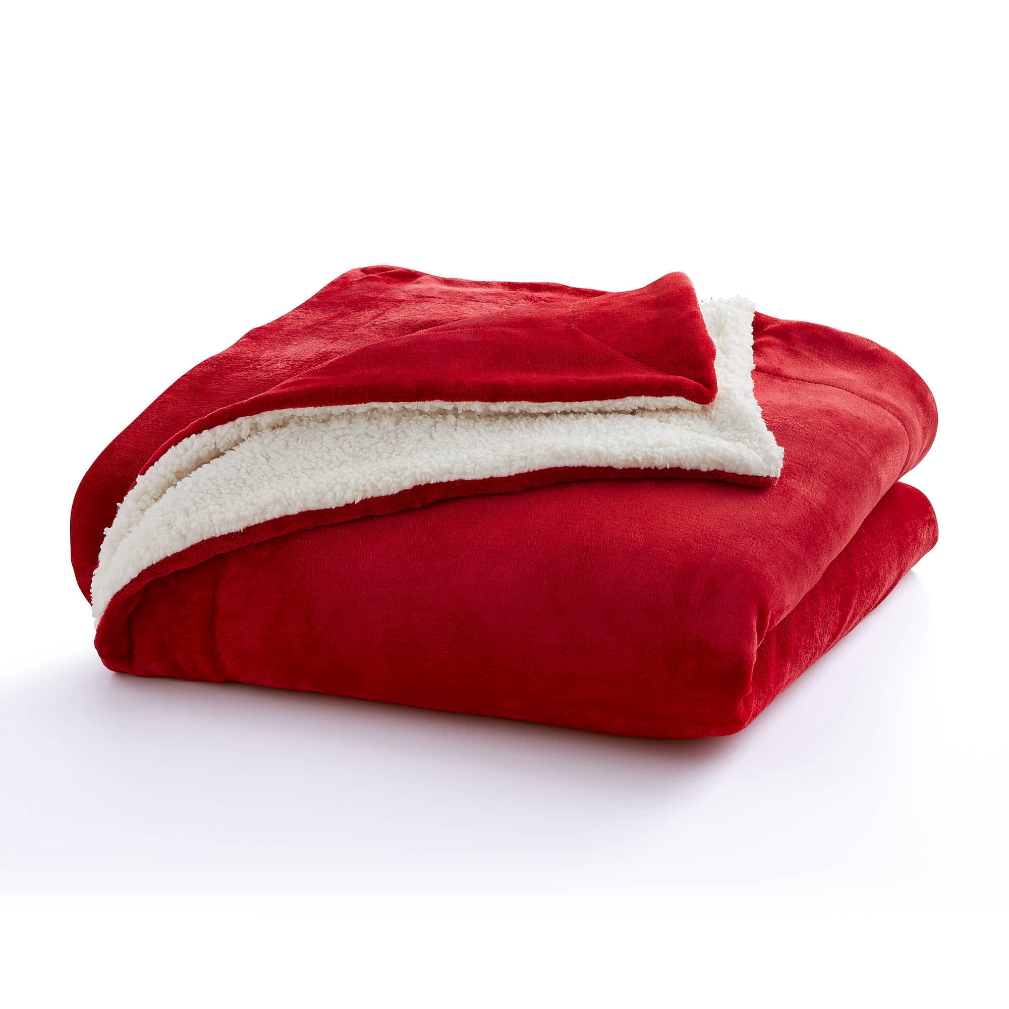 Rest Haven Polyester Fleece and Sherpa Blanket - Throw (90" x 90"), Red