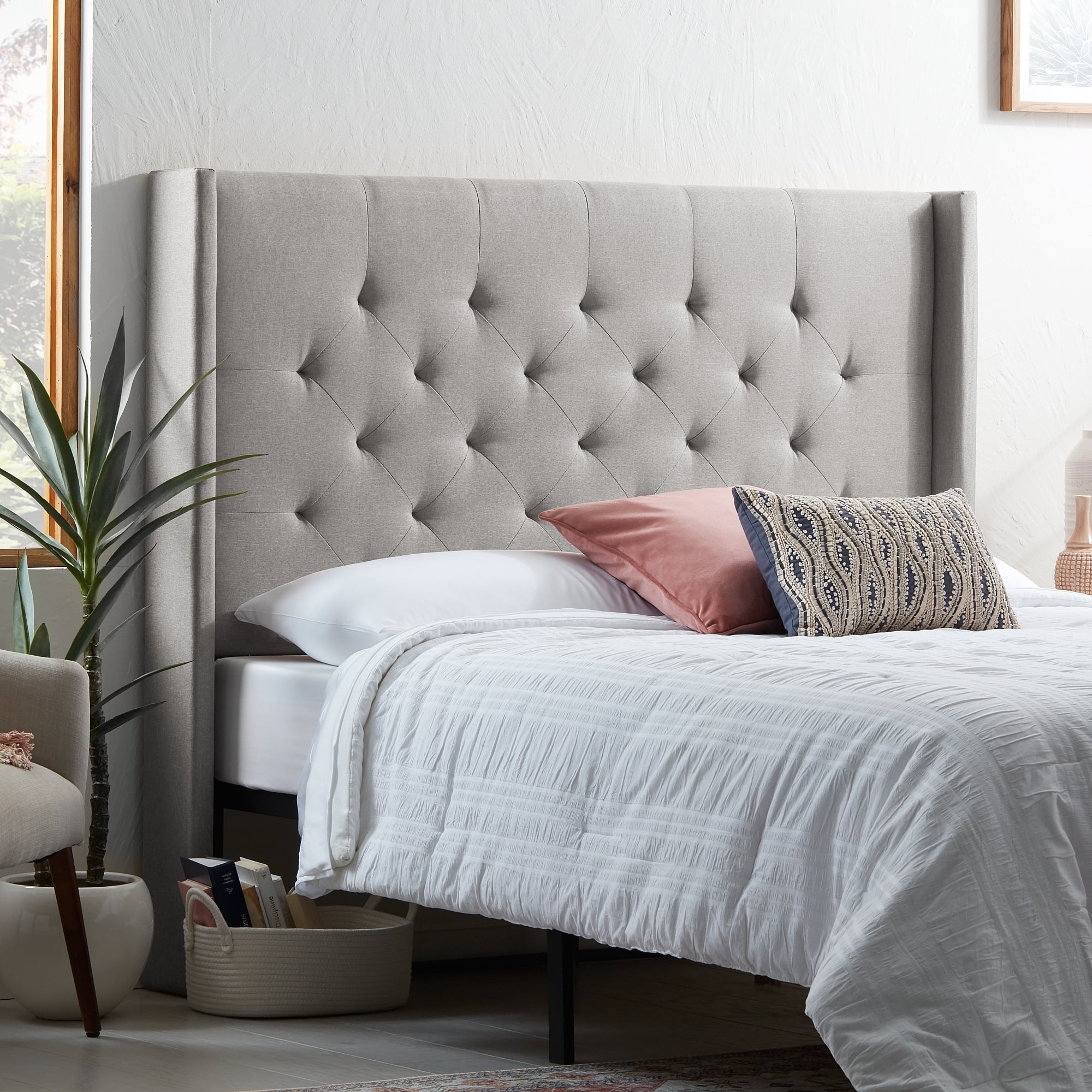 Gray quilted headboard discount