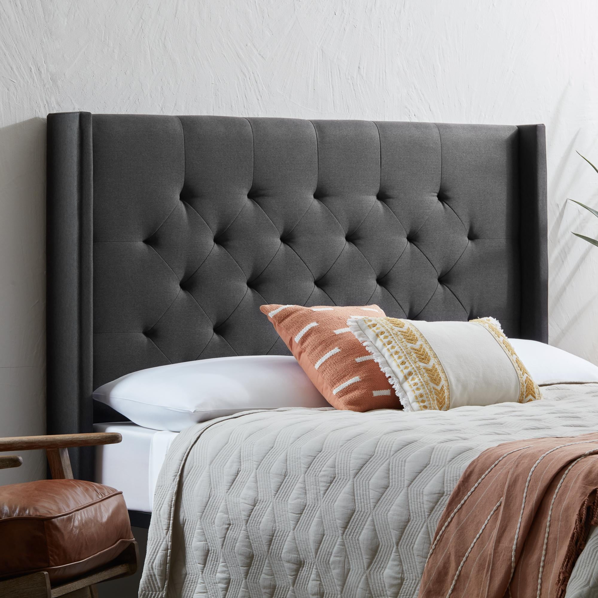 Rest Haven Providence Tufted Wingback Upholstered Headboard, Queen, Charcoal