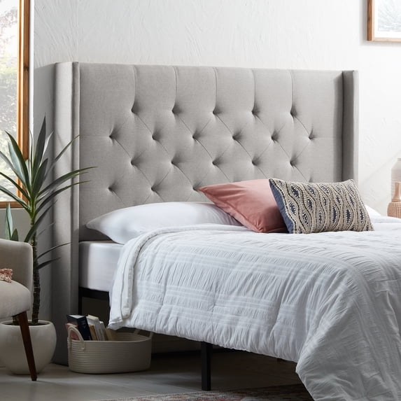 Rest Haven Providence Tufted Wingback Upholstered Headboard, Queen, Gray