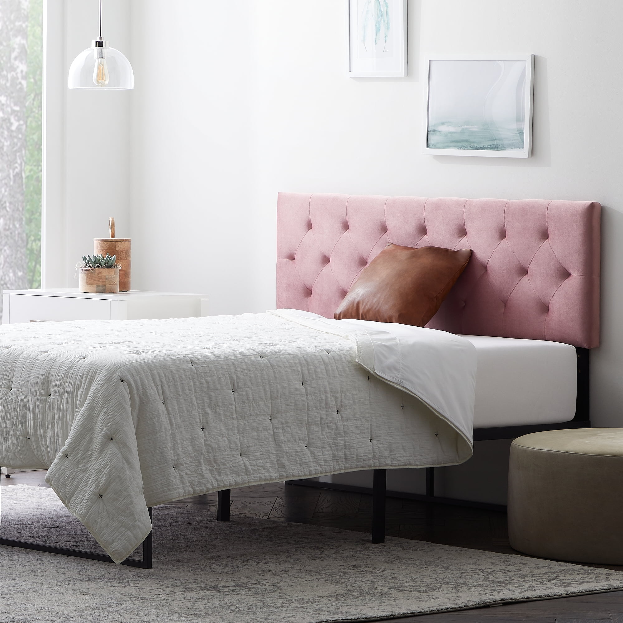 Rest Haven Raleigh Tufted Velvet Upholstered Headboard, Full, Pink