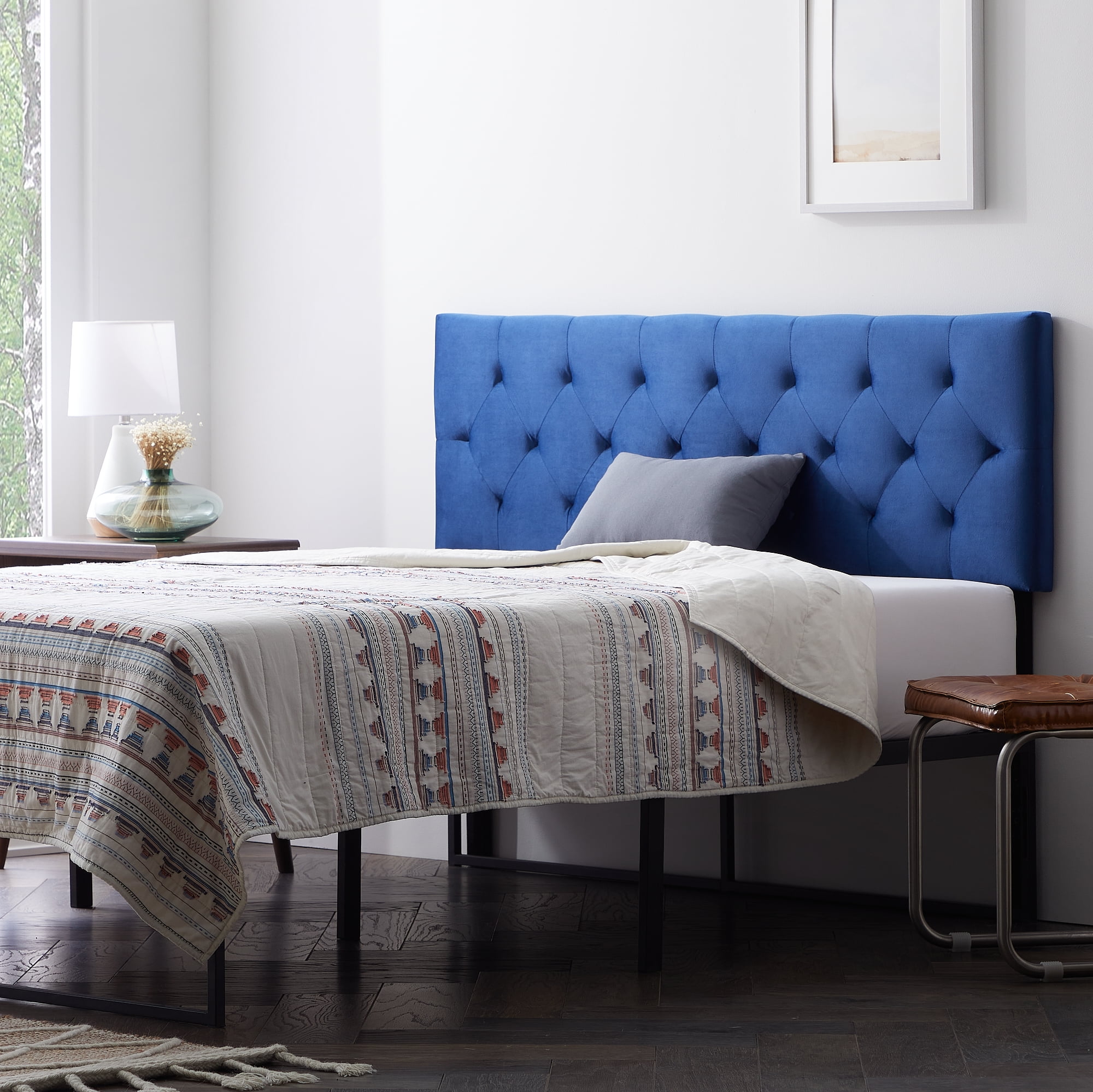 Blue upholstered headboard queen discount