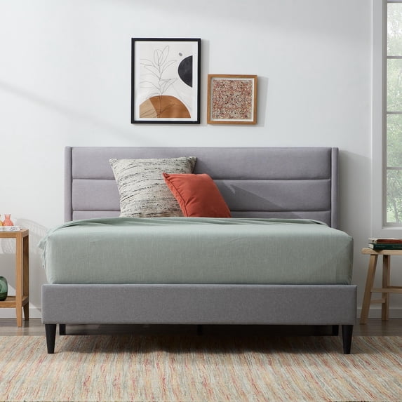 Rest Haven Renton Upholstered Channeled Platform Bed, Twin, Gray