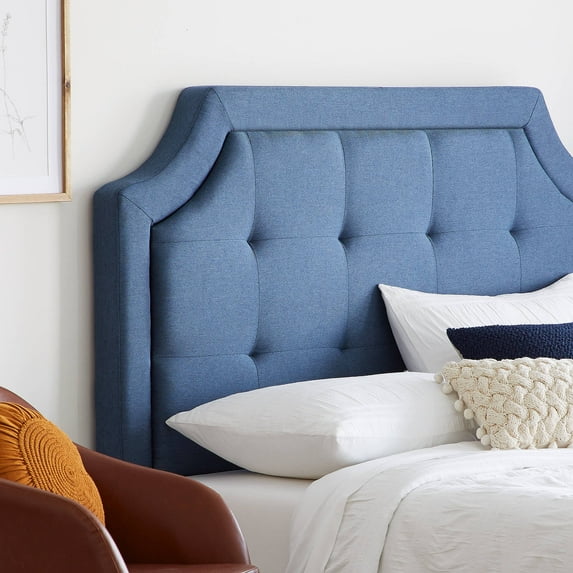 Rest Haven Scallop Edged Upholstered Headboard, Full/Full XL, Navy