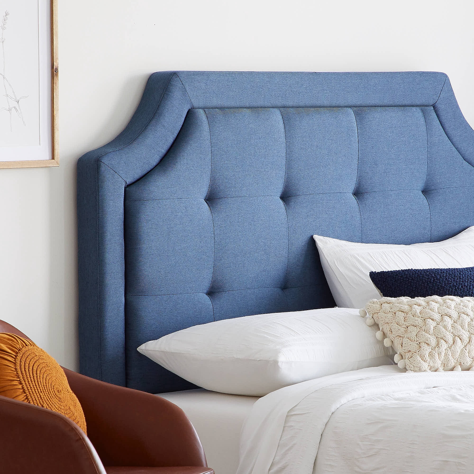 Rest Haven Scallop Edged Upholstered Headboard, Twin/Twin XL, Navy
